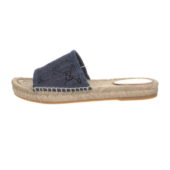 Women's Gucci Blue GG Crystal Espadrille Slide Sandals - Picture 1 of 5
